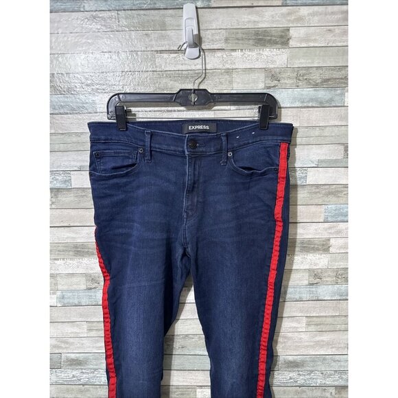 Women’s Express Denim Jeans Dark Wash Mid Rise Legging Stretch Size 12R - Picture 4 of 16